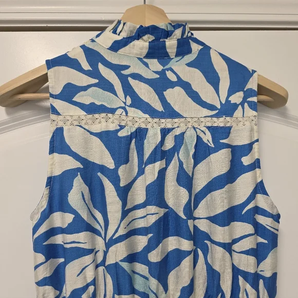 Womens Floral Print Maxi Dress Blue White Long Dress Size Small    Ruffled Beach - Picture 5 of 12